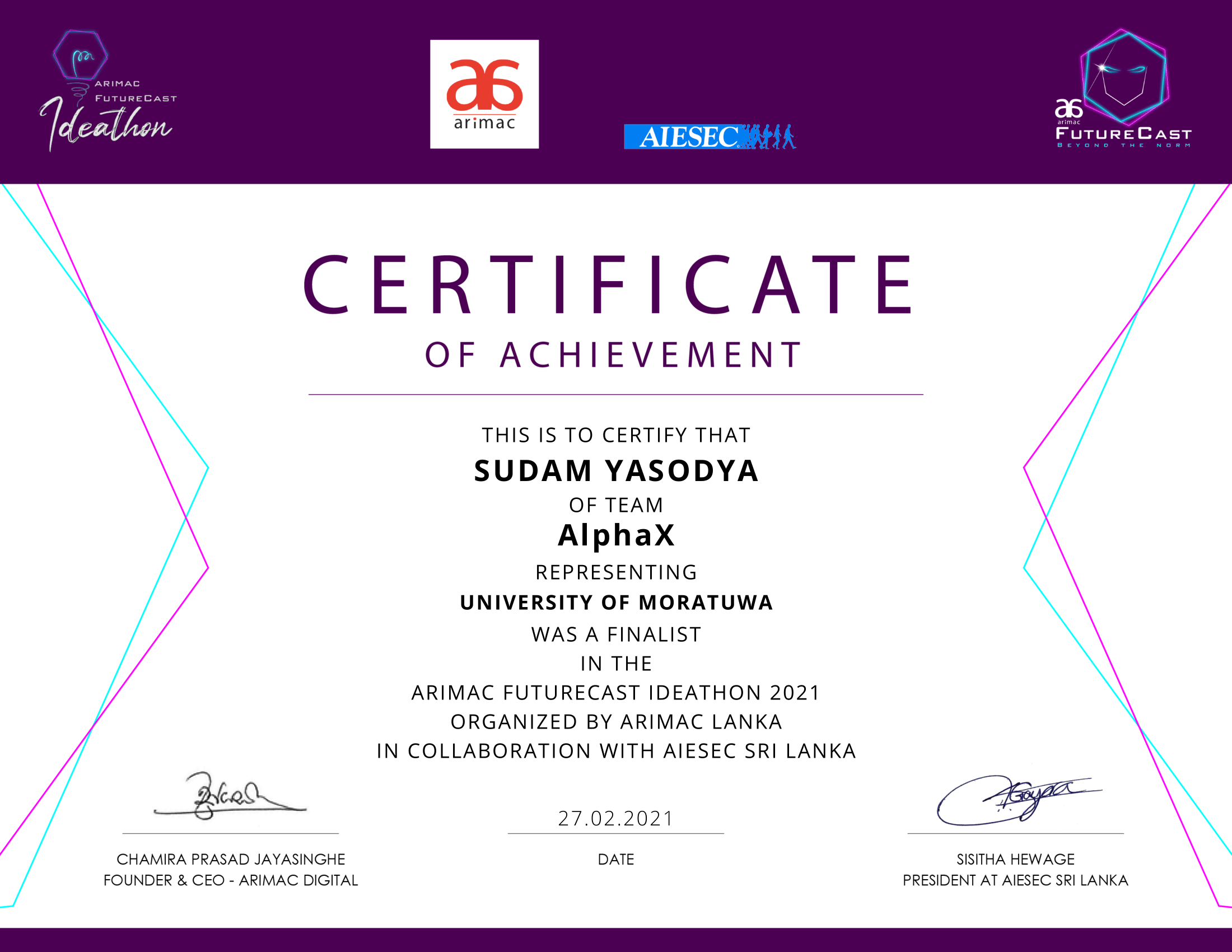 Arimac Certificate